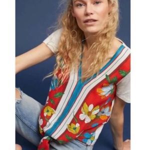 Anthropologie Akemi + Kin Floral Front Tie Blouse Size XS